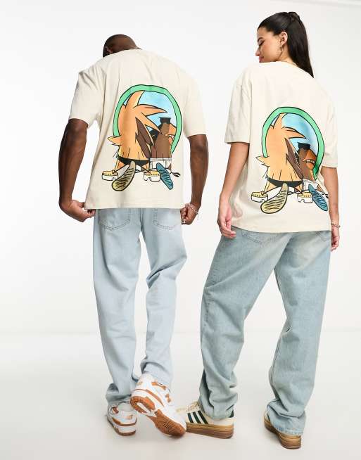 ASOS DESIGN - T-shirt unisex oversize beige con grafica "Angry Beavers" su licenza, 2 di 4