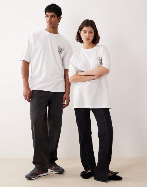ASOS DESIGN - T-shirt unisex oversize bianca con stampa Disney di Topolino, 2 di 4