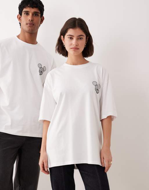 ASOS DESIGN - T-shirt unisex oversize bianca con stampa Disney di Topolino, 4 di 4