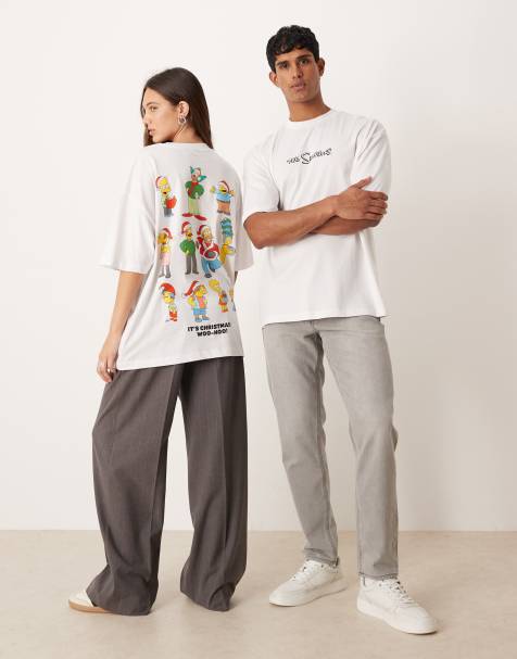 ASOS DESIGN - T-shirt unisex oversize bianca con stampa The Simpson natalizia - view 1