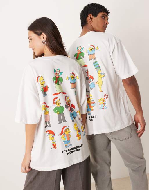 ASOS DESIGN - T-shirt unisex oversize bianca con stampa The Simpson natalizia, 2 di 4