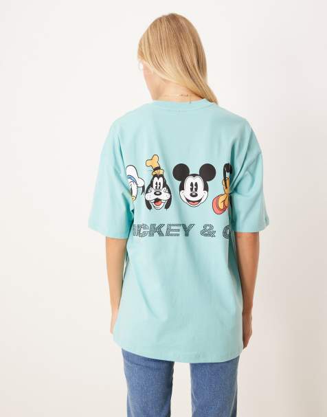 ASOS DESIGN - T-shirt unisex oversize blu con stampa Disney di Topolino e amici e scritta con strass - view 1