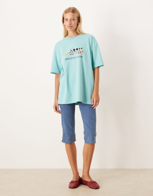 ASOS DESIGN - T-shirt unisex oversize blu con stampa Disney di Topolino e amici e scritta con strass, 4 di 4