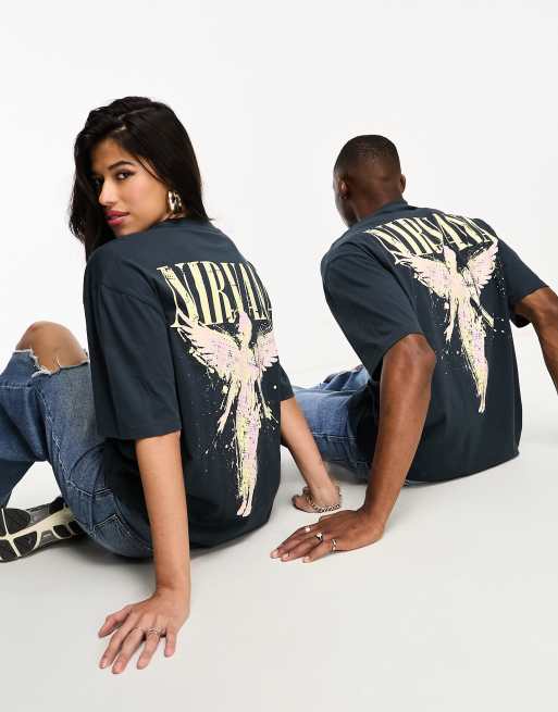 ASOS DESIGN - T-shirt unisex oversize blu navy con stampe "Nirvana" su licenza, 2 di 4