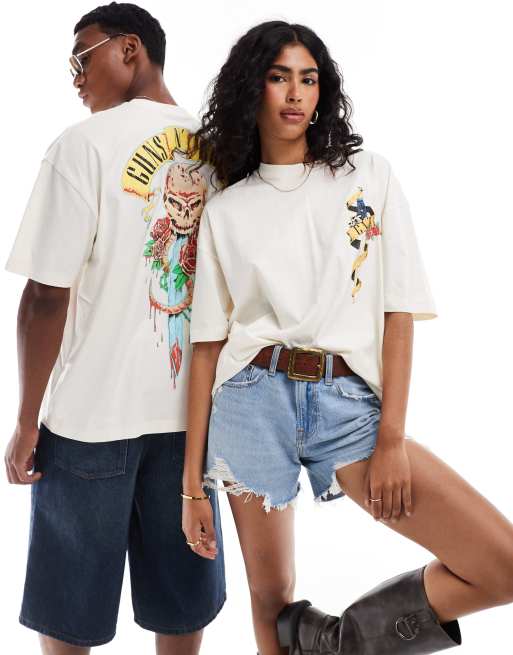 ASOS DESIGN - T-shirt unisex oversize color pietra con stampa dei Guns N' Roses