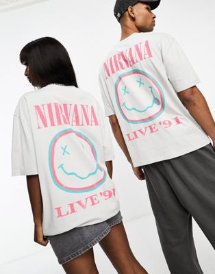 ASOS DESIGN unisex license oversized graphic tee in light grey with Nirvana prints - ASOS Price Checker
