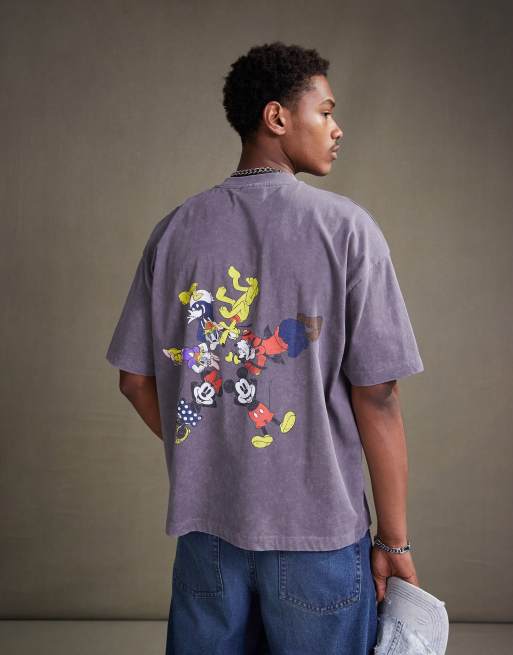 ASOS DESIGN - T-shirt unisex oversize grigio slavato con stampa Disney di Topolino e amici, 3 di 4