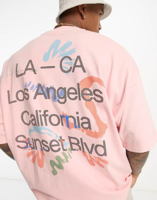 ASOS DESIGN - T-shirt unisex oversize lavaggio rosa con grafica stampata sul retro , 4 di 4