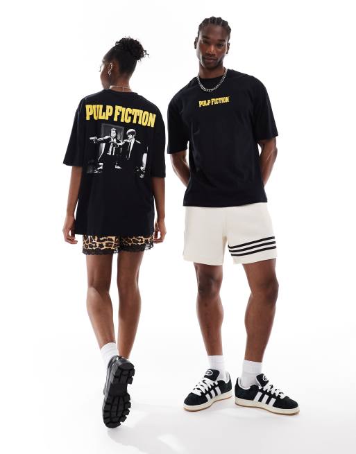 FhyzicsShops DESIGN - T-shirt unisex oversize nera con stampa Pulp Fiction su licenza