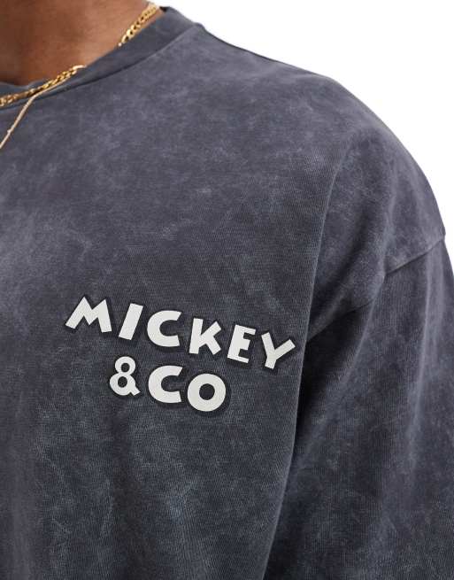 ASOS DESIGN - T-shirt unisex oversize nero slavato con stampa Disney di Topolino e amici, 2 di 4