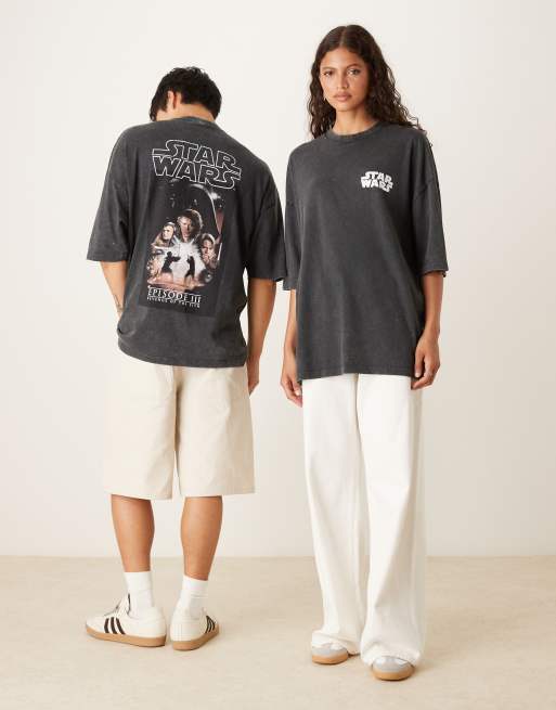 ASOS DESIGN - T-shirt unisex oversize nero slavato con stampe "Star Wars Episode III", 2 di 4