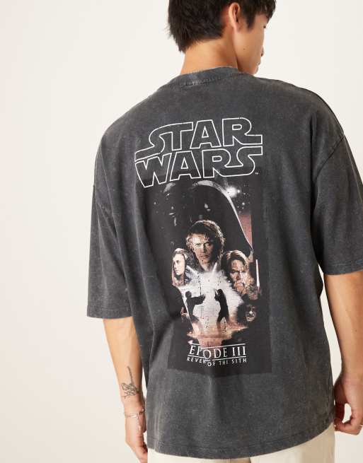 ASOS DESIGN - T-shirt unisex oversize nero slavato con stampe "Star Wars Episode III", 4 di 4