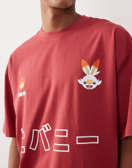 ASOS DESIGN - T-shirt unisex oversize rossa con stampa Pokemon di Scorebunny, 3 di 4