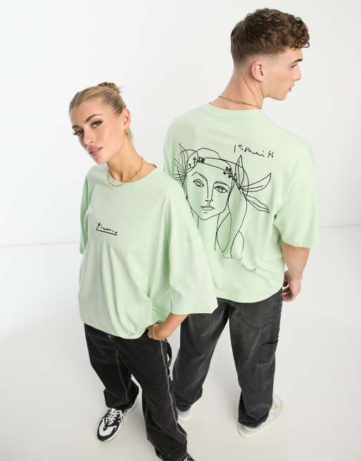 ASOS DESIGN - T-shirt unisex oversize verde chiaro con stampa "Picasso" su licenza, 3 di 4