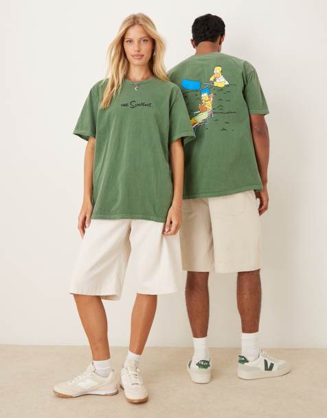 ASOS DESIGN - T-shirt unisex oversize verde con stampe de I Simpson - view 1