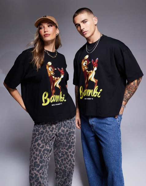 ASOS DESIGN - T-shirt unisex pesante oversize nera con stampa di Bambi - view 1