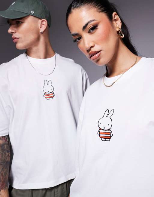 ASOS DESIGN - T-shirt unisex squadrata oversize bianca con stampe di Miffy su licenza, 3 di 4