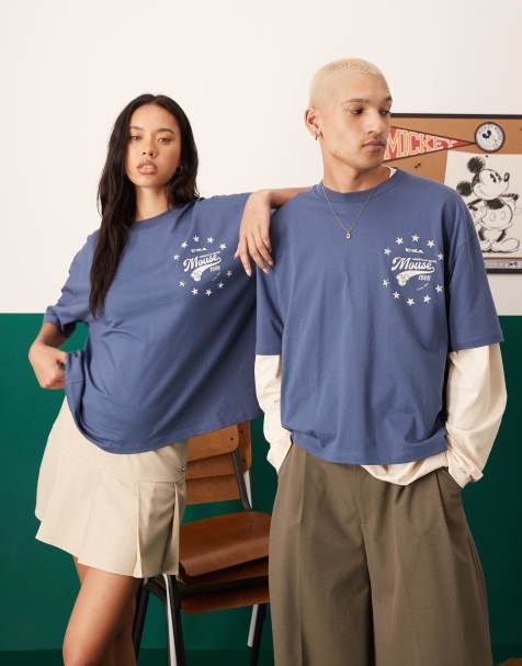 ASOS DESIGN - T-shirt unisex squadrata oversize color antracite con stampa Disney di Topolino in rilievo - view 1