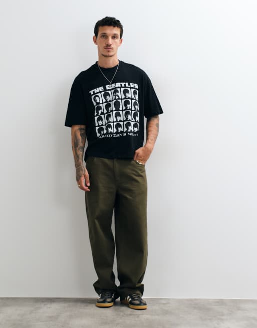 ASOS DESIGN t-shirt unisex squadrata oversize con stampe The Beatles nera, 3 di 5
