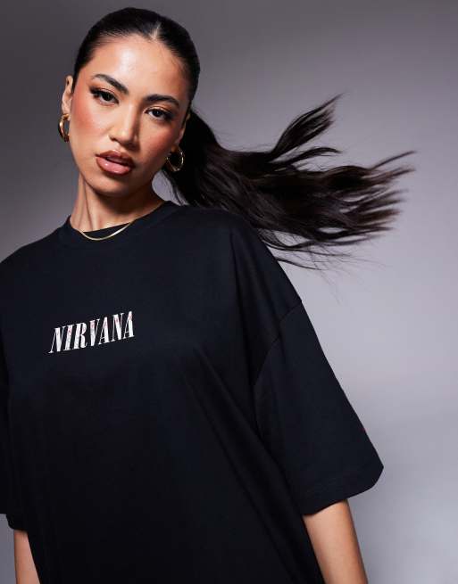 ASOS DESIGN unisex boxy oversized license t-shirt with Nirvana prints in black