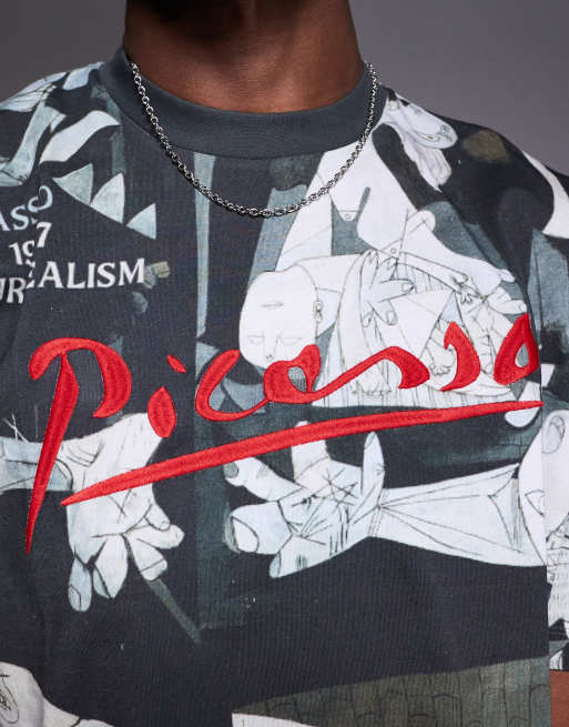 ASOS DESIGN - T-shirt unisex squadrata oversize nera con stampe di Picasso su licenza, 3 di 4