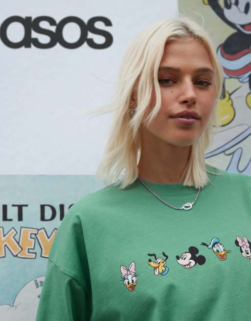 ASOS DESIGN - T-shirt unisex verde slavato con stampa Disney di Topolino e amici, 2 di 4