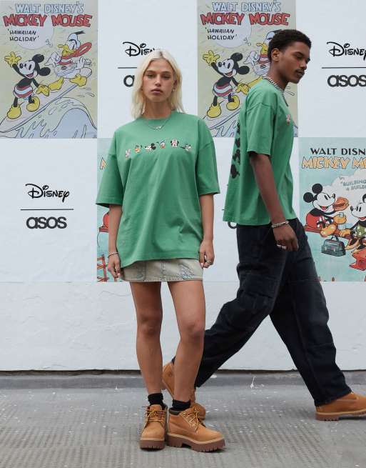 ASOS DESIGN - T-shirt unisex verde slavato con stampa Disney di Topolino e amici, 3 di 4