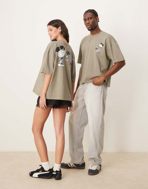 ASOS DESIGN - T-shirt unisexe coupe carrée oversize à imprimés Mickey Mouse Disney - Kaki, 3 de 4