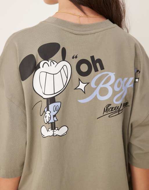 ASOS DESIGN - T-shirt unisexe coupe carrée oversize à imprimés Mickey Mouse Disney - Kaki, 4 de 4