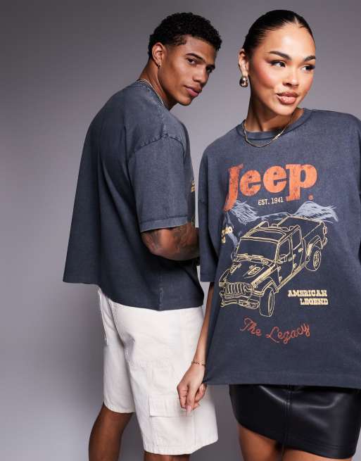 ASOS DESIGN - T-shirt unisexe coupe carrée oversize avec imprimés Jeep - Noir délavé, 3 de 4