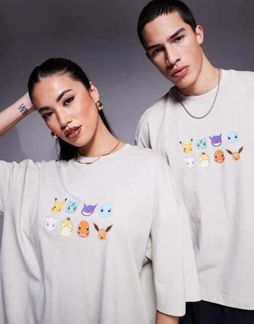 ASOS DESIGN - T-shirt unisexe coupe carrée oversize avec imprimés Pokémon - Beige, 4 de 4
