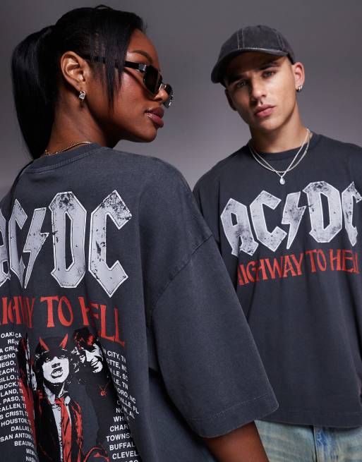 ASOS DESIGN - T-shirt unisexe coupe carrée oversize avec imprimés tournée AC/DC - Noir délavé, 3 de 4