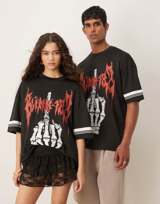 ASOS DESIGN - T-shirt unisexe coupe oversize sportive avec imprimés Blink 182 - Noir, 3 de 4