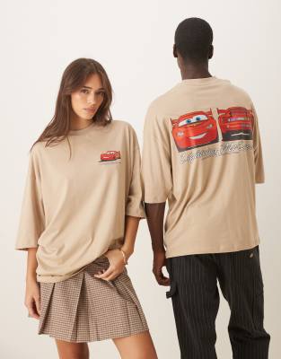ASOS DESIGN - T-shirt unisexe oversize à imprimés Disney Pixar Flash McQueen - Beige | ASOS