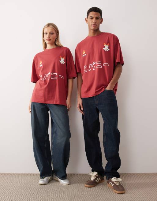 ASOS DESIGN - T-shirt unisexe oversize à imprimés Pokémon Flambino - Rouge, 2 de 4