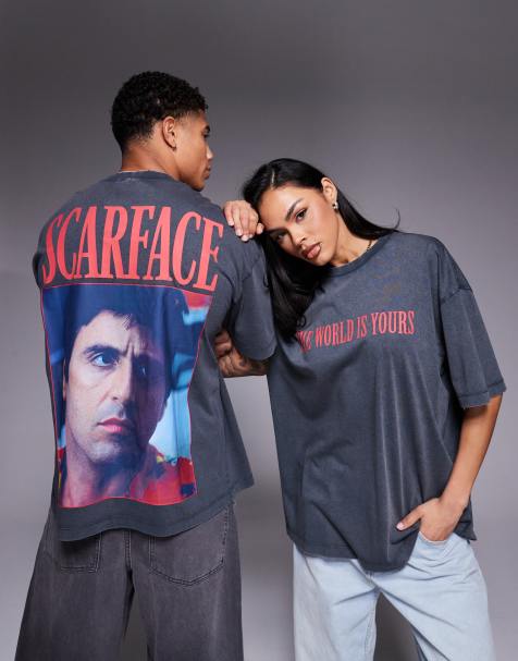ASOS DESIGN - T-shirt unisexe oversize à imprimés Scarface - Noir délavé - view 1