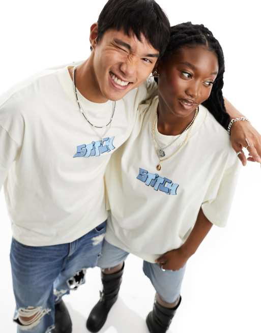 ASOS DESIGN - T-shirt unisexe oversize avec gros imprimé Stitch de Disney au dos - Blanc cassé , 4 de 5