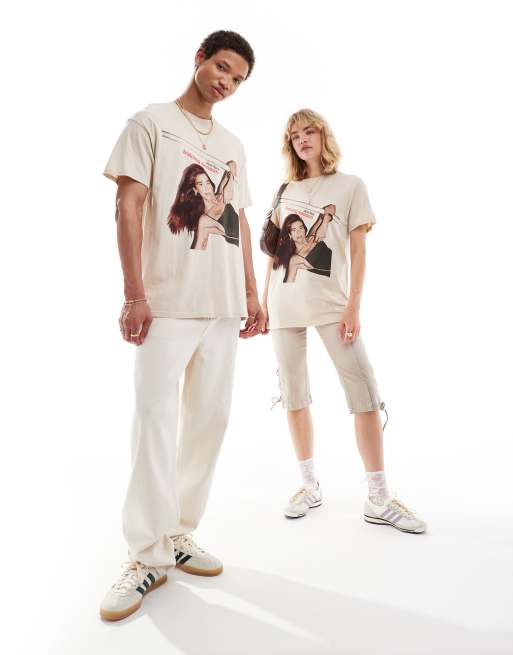ASOS DESIGN - T-shirt unisexe oversize avec imprimé Dua Lipa sous licence à l'avant - Blanc cassé, 3 de 4