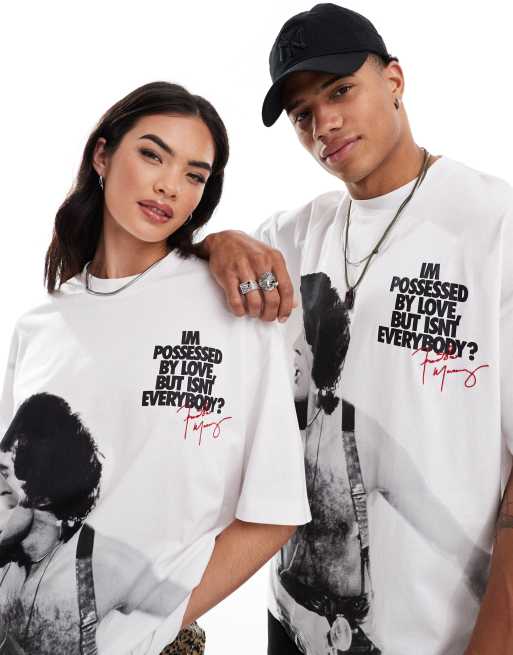 ASOS DESIGN - T-shirt unisexe oversize avec imprimé Freddy Mercury et broderie sous licence - Blanc, 3 de 4