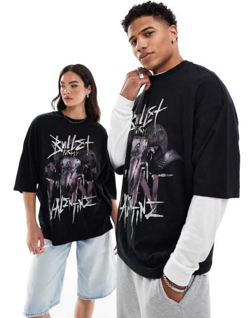 ASOS DESIGN - T-shirt unisexe oversize avec imprimé groupe Bullet For My Valentine - Noir