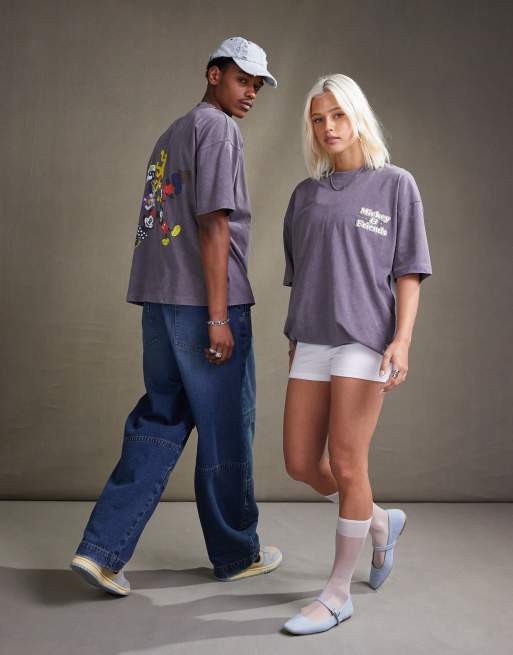 ASOS DESIGN - T-shirt unisexe oversize avec imprimés Disney Mickey et ses amis - Gris délavé, 2 de 4