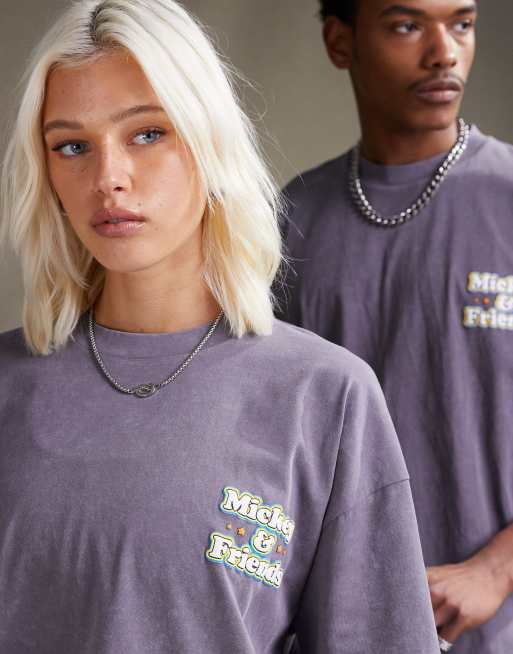 ASOS DESIGN - T-shirt unisexe oversize avec imprimés Disney Mickey et ses amis - Gris délavé, 4 de 4