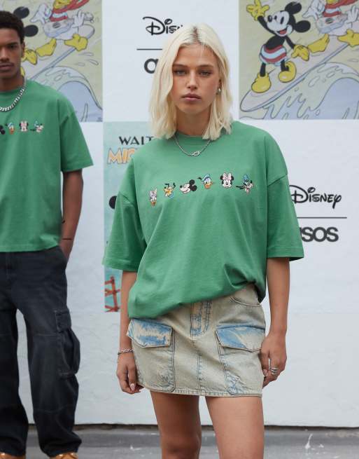 ASOS DESIGN - T-shirt unisexe oversize avec imprimés Disney Mickey et ses amis - Vert délavé