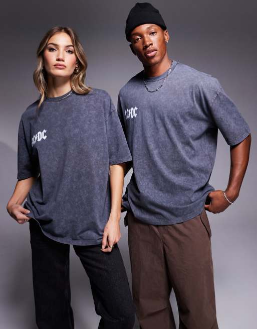 ASOS DESIGN - T-shirt unisexe oversize avec imprimés groupe AC/DC sous licence - Anthracite délavé, 3 de 4