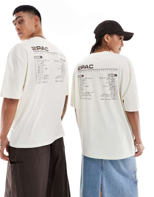 ASOS DESIGN - T-shirt unisexe oversize avec imprimés Tupac sous licence - Beige, 2 de 4