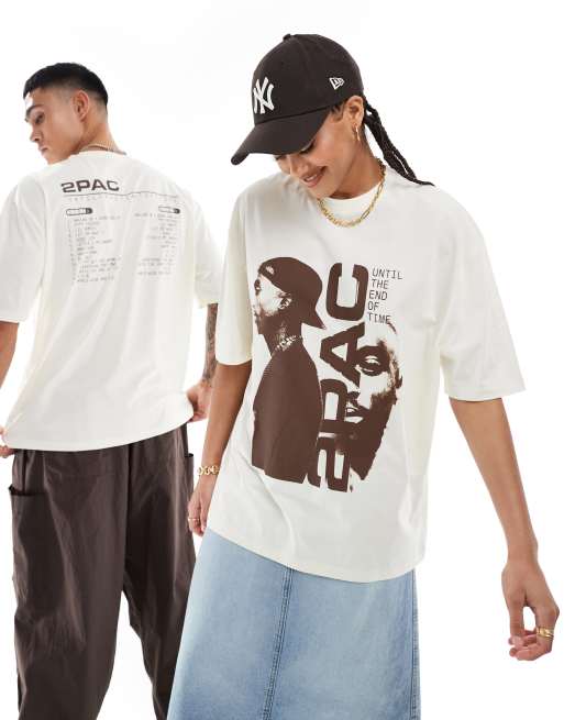 ASOS DESIGN - T-shirt unisexe oversize avec imprimés Tupac sous licence - Beige, 3 de 4