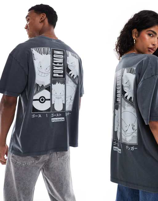 ASOS DESIGN - T-shirt unisexe oversize avec motif Ectoplasma Pokémon sous licence - Noir délavé, 3 de 4