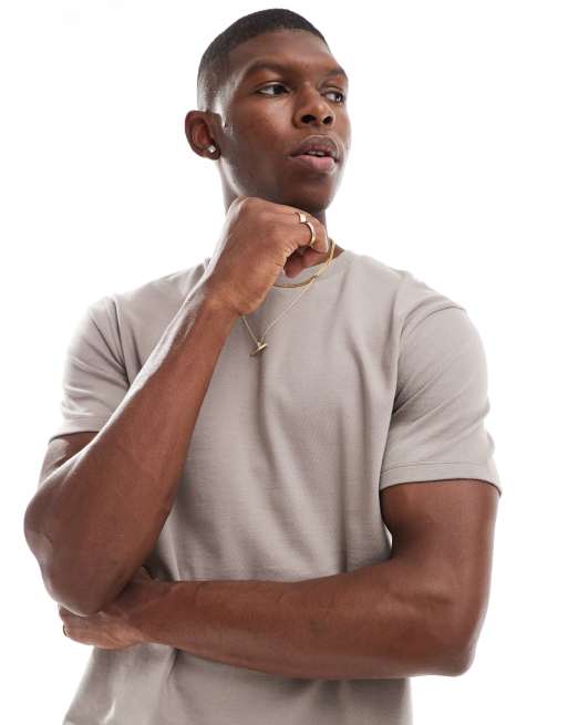 ASOS DESIGN - T-shirt van 240g zware jersey met ronde hals in stone 