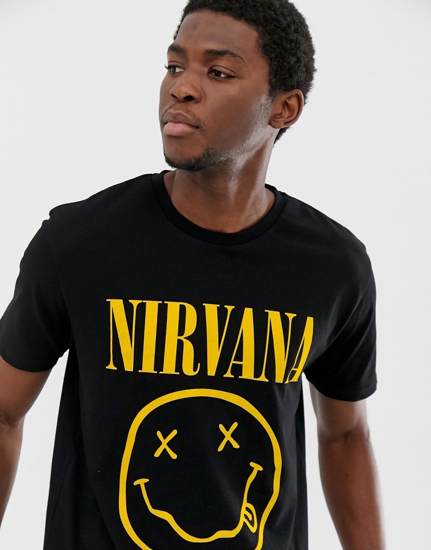 ASOS DESIGN - T-shirt van de band Nirvana met smiley print-Zwart