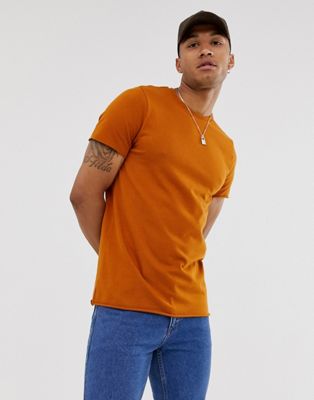 ASOS DESIGN - T-shirt van dik biologisch katoen met ronde hals en onafgewerkte rand in bruin